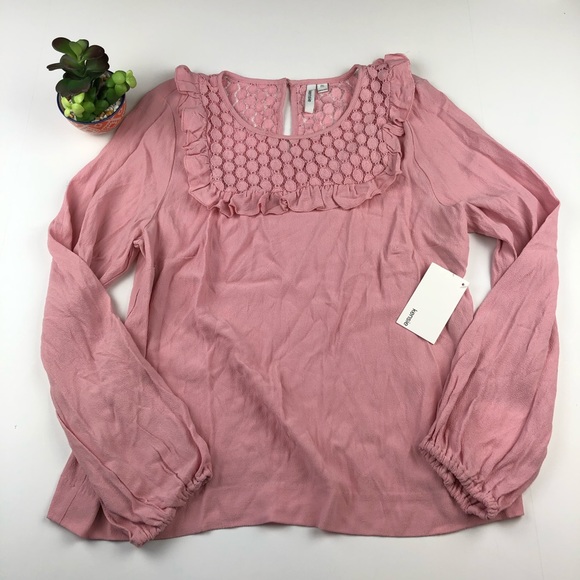KENSIE Pink Lace Ruffled Dressy Blouse NWT - Picture 2 of 8